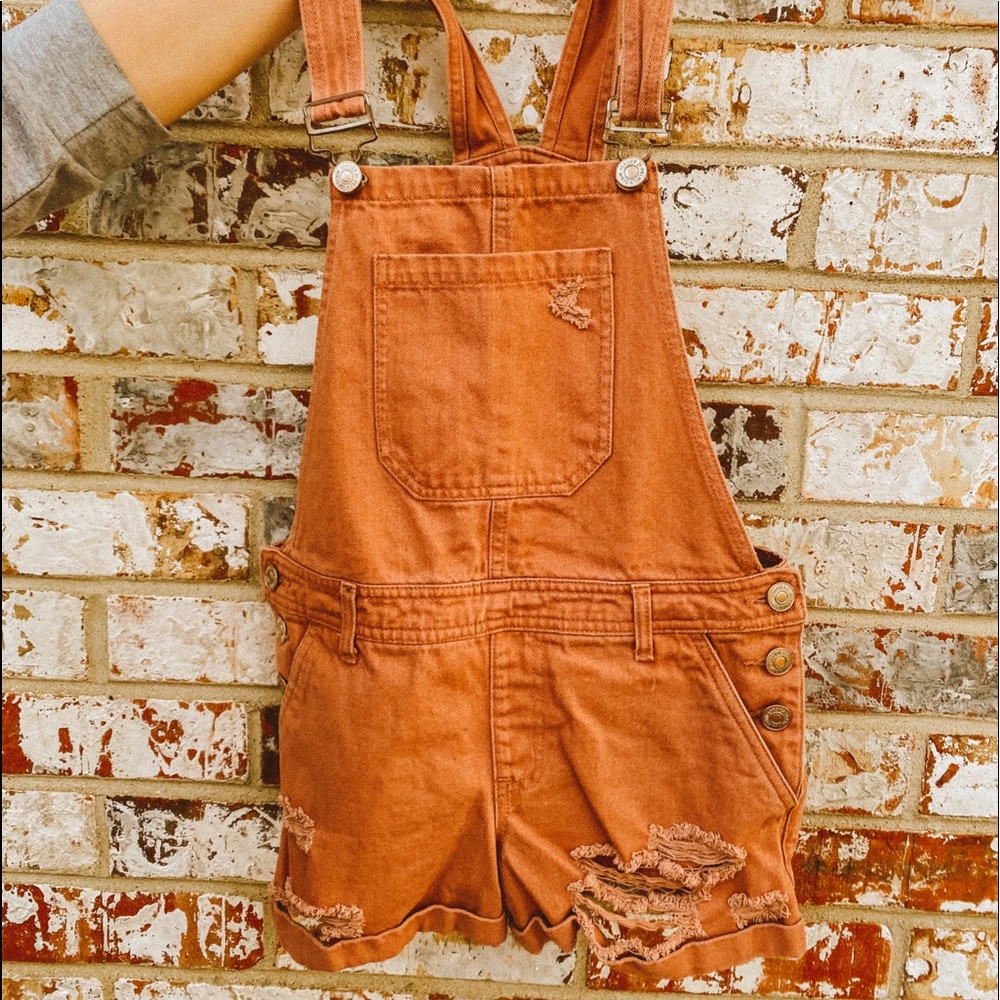Distressed Pink Overall Shorts